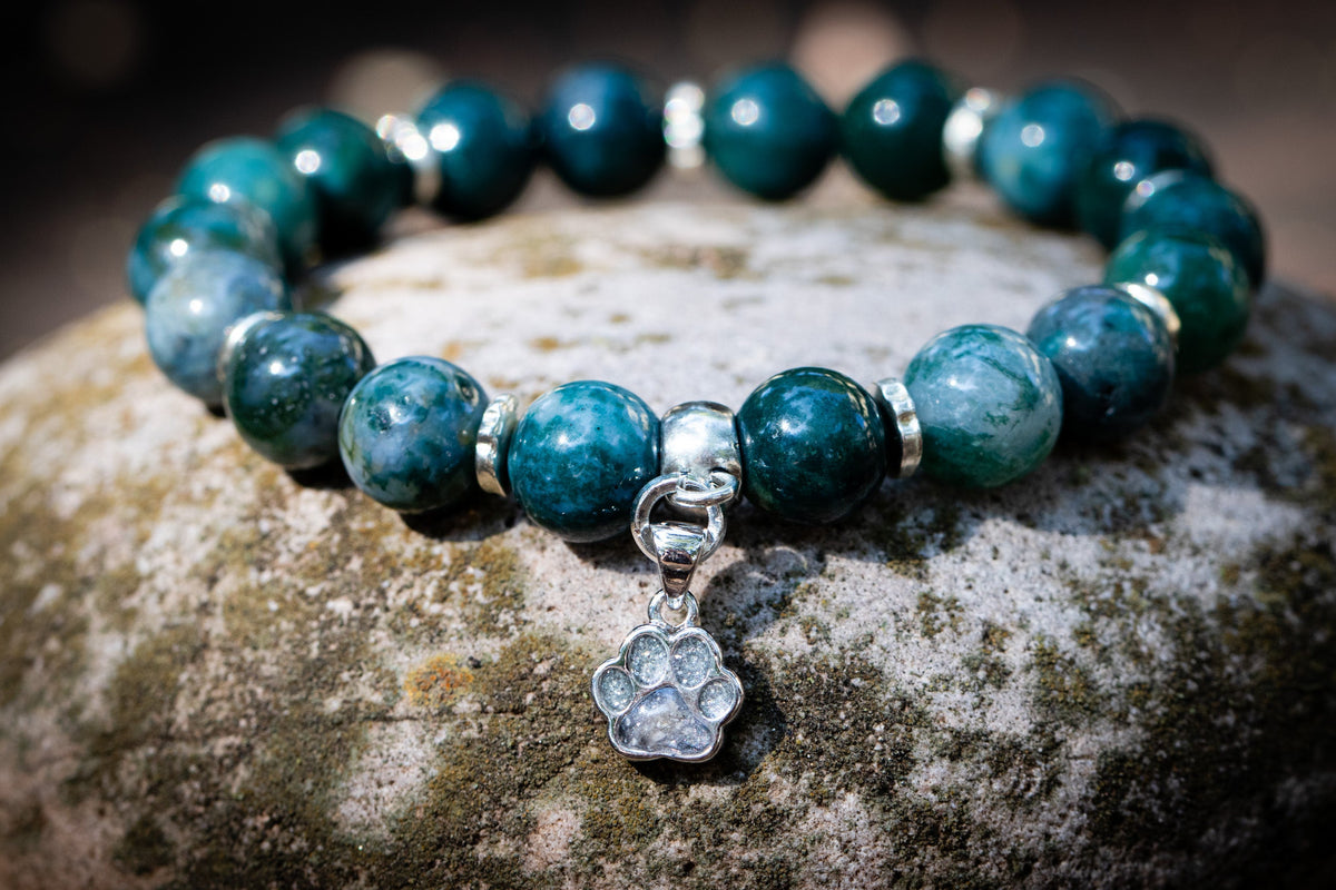 pawprint bracelet with cremation ash in pawprint charm