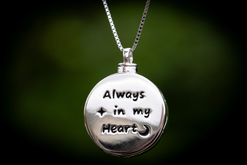 cremation necklace moon and stars always in heart back
